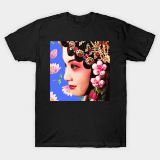 Chinese Opera Star with Lotus Flowers Purple - Hong Kong Retro T-Shirt